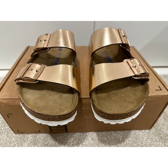 Birkenstock Arizona Soft Footbed Sandal Copper Leather Size 39 EU 8 L 6 M NWOB - Picture 5 of 12